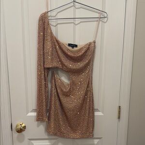 Lovely Day Rose Gold Sequin One-Shoulder Mini